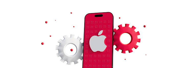 Смартфон с логотипом Apple и шестерёнки