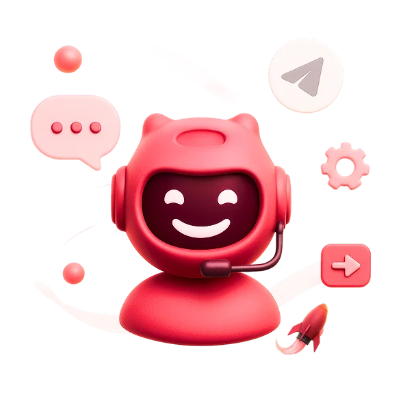 Робот с чат-облаками и значком Telegram