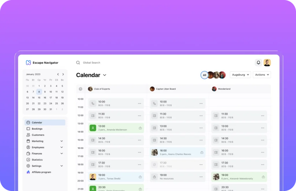 Календарь бронирований в CRM-системе Escape Navigator