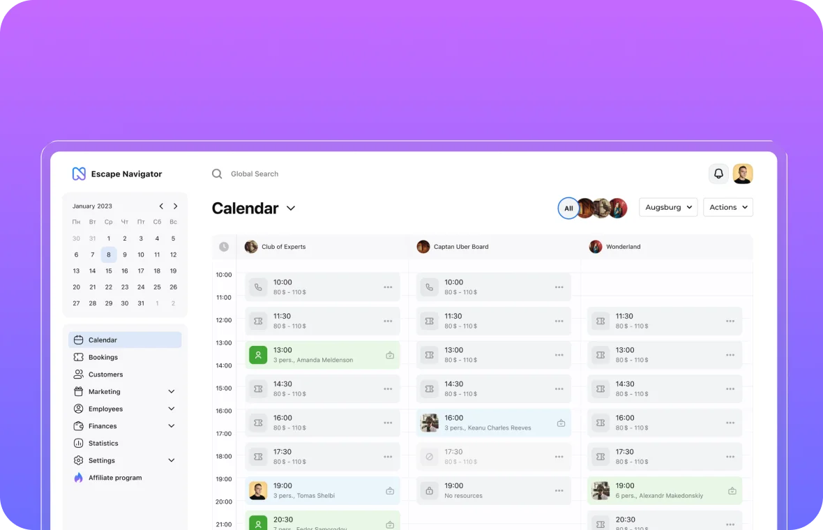Календарь бронирований в CRM-системе Escape Navigator