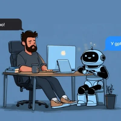 Разработчик и робот обсуждают код-ревью: реплики «Опять это ревью!» и «У GPT спрашивал?»