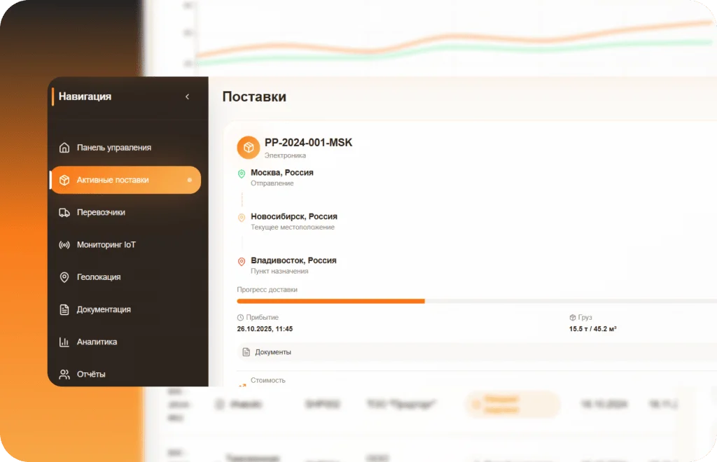 Интерфейс системы управления поставками со списком отгрузок