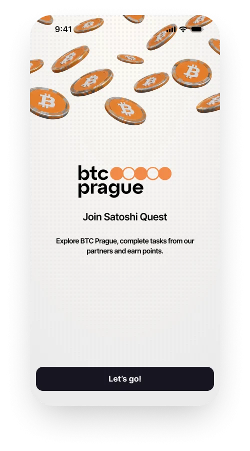 Экран приглашения в квест Satoshi Quest на BTC Prague